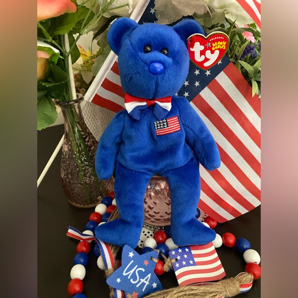 🇺🇸 RETIRED TY BEANIE BABY “JOHN” PATRIOTIC BEAR. RARE! MWMT! APPROX 8”. - Picture 3 of 7